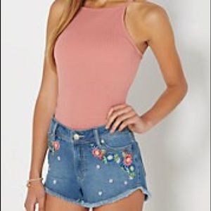 Pink ribbed high neck cami